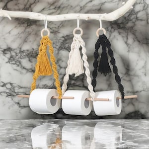 Porta carta igienica in legno, arazzo da parete in macramè, decorazione per la stanza in stile boho, porta fazzoletti da parete, distributore di carta igienica per il bagno, contenitori per la cucina