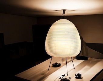 Lámpara de mesa japonesa Akari: lámpara de escritorio LED de papel de arroz Wabi Sabi
