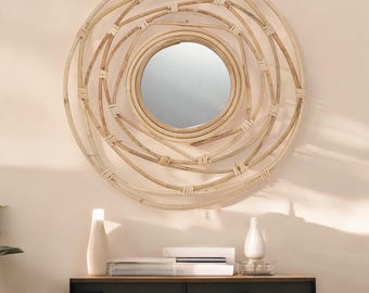 Handgeflochtener Rattan Wandspiegel (42 cm)