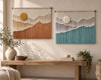Large Macrame Wall Hanging: Handwoven Boho Tapestry with Wooden Rod