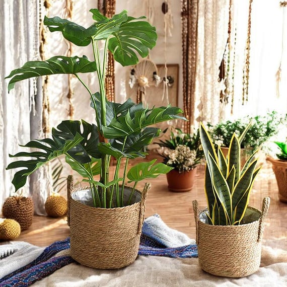 DOITOOL Pot De Fleurs En Paille Tissé - Panier De Rangement