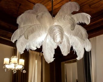 Nordic Ostrich Feather LED Chandelier: Modern Bedroom Pendant Light