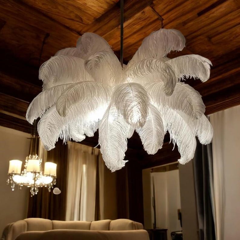 Nordic Ostrich Feather LED Chandelier: Modern Bedroom Pendant Light Bild 1