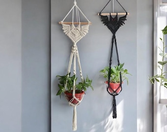 Gothic Bat Macrame Plant Hanger: Handmade Witchy Halloween Decor