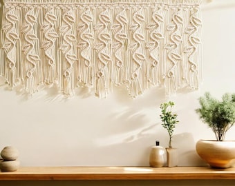 Handgeweven macramé wandtapijtgordijn: boho-katoenen raamhanger