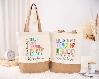 Borsa regalo per insegnanti, borsa in tela personalizzata, regalo per insegnanti, borsa per la scuola personalizzata, borsa riutilizzabile per insegnanti, borsa per la scuola e il campus