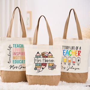 Cadeau de remerciement pour enseignant Sac fourre-tout en toile Cadeau personnalisé pour enseignant cartable d'école personnalisé Cadeau pour enseignant fourre-tout réutilisable