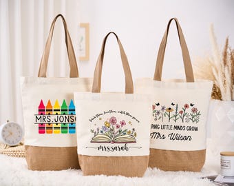 Borsa regalo in tela per apprezzamento dell'insegnante, regalo personalizzato per l'insegnante, borsa scolastica personalizzata, borsa riutilizzabile per l'insegnante, borsa per la scuola e il campus