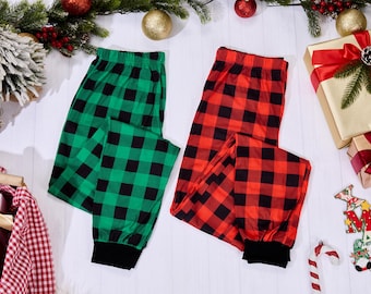 Pantalones de pijama navideños, pantalones familiares a juego, pantalones de pijama navideños a cuadros, pijamas familiares de Nochebuena, pijamas navideños a cuadros, regalos para la familia