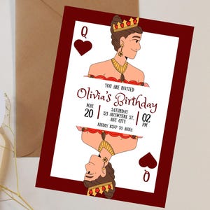 Queen of Hearts Invitation Template | Customizable Birthday Invite for Kids & Adults | Digital Card Design
