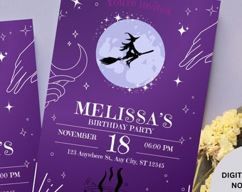 Witch Birthday Invitation: Spooky Halloween Party, Customizable Card (Digital)