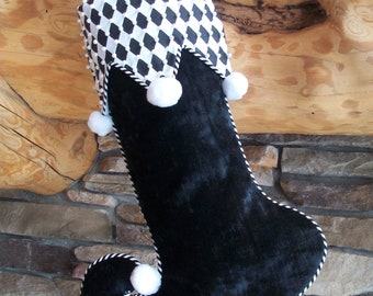 ONE (1) Christmas Black Luxurious Velvet Whimsical Jester Christmas Stocking 2024 Collection