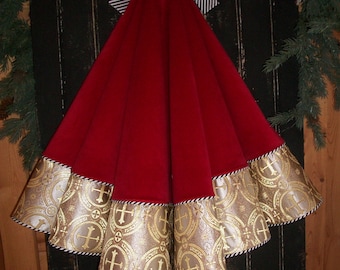 52" AMAZING Red Velvet  Gold Metallic Cross andBlack and White Reversible Christmas Tree Skirt 2024 Collection