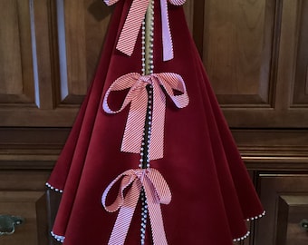 52” Luxurious Red Velvet with Red and White Bows Hand Beaded Christmas Tree Skirt 2024 Collection