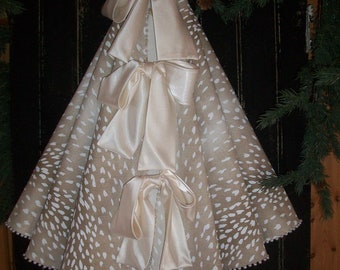 50" Antelope Print Taupe Beige Hand Beaded REVERSIBLE Christmas Tree Skirt 2024 Collection