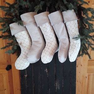 Five (5) Beautiful Silver White and Taupe Coordinating Christmas Stockings 2025 Collection
