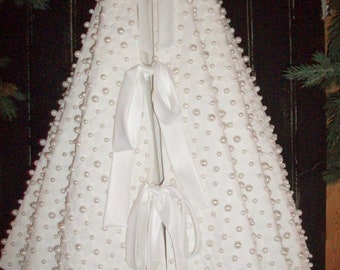 60" True White  Fully Hand Beaded  Christmas Tree Skirt 2024 Collection