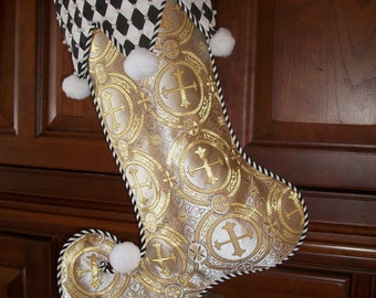 ONE (1) Christmas Ornate Gold Stunning Whimsical Jester Christmas Stocking 2024 Collection