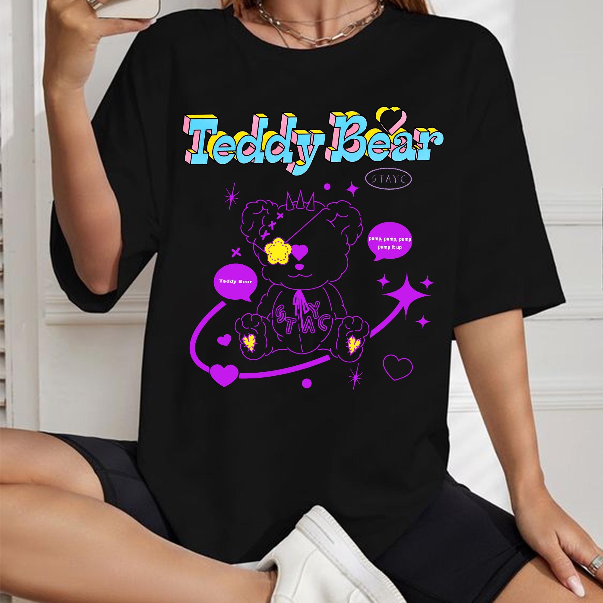 STAYC Teddy Bear Tシャツ アイボリー Stayc Teddy Bear T-shirt, Stayc World Tour 2025 Shirt, Stayc