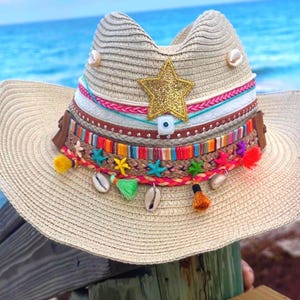 Cowboy style hat, hand decorated, full color.