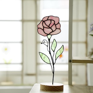 Charming Rose Stained Glass Birth Month Flower, June birth flower gift for Mom, Window Sun catcher, Faux Stained Glass Panel