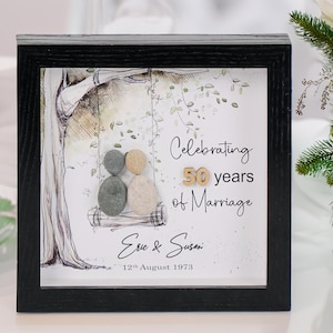 Personalized 50th Wedding Anniversary Pebble Art - A Golden Love Gift for Parents, 50th wedding anniversary gifts,