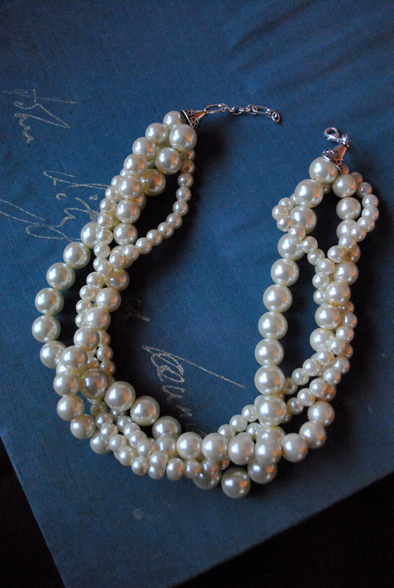 Ivory Chunky Pearl4 Strand Twisted Statement Necklace Etsy
