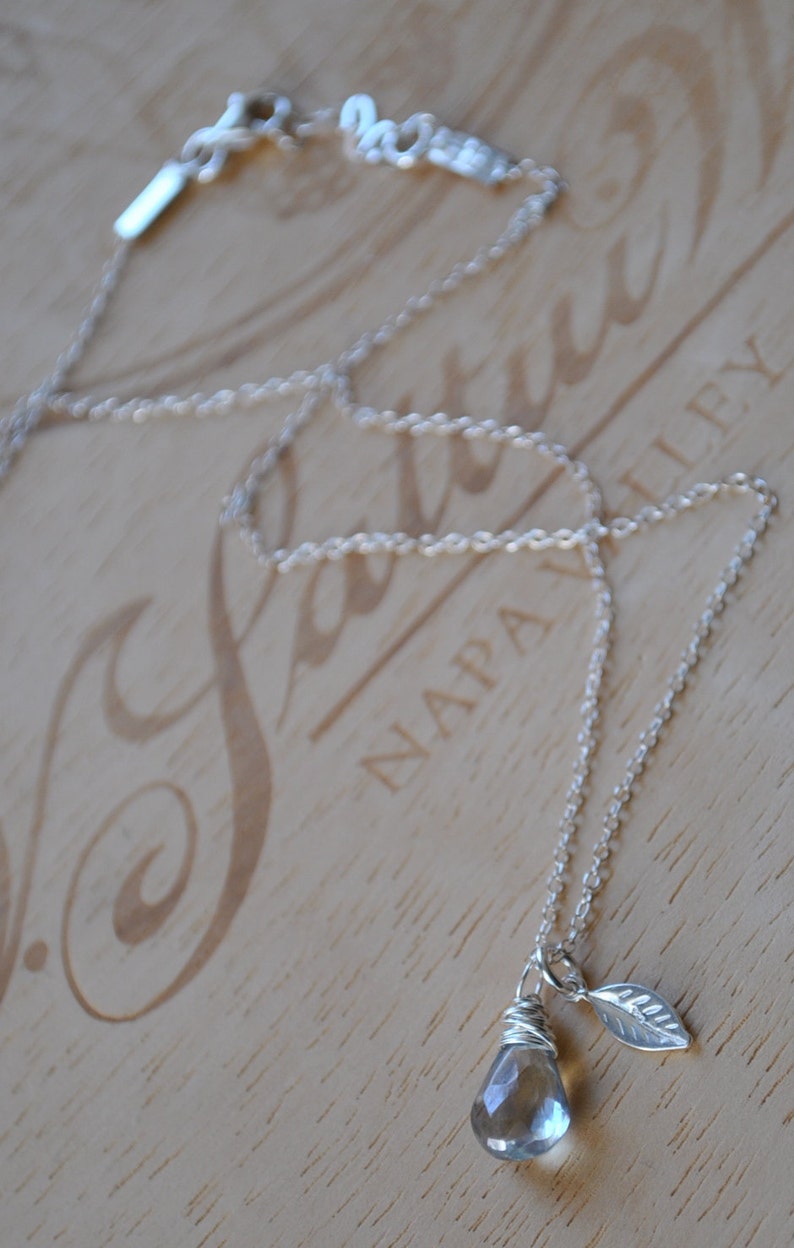 Sterling Silver Seafoam Green Quartz with Leaf Charm Necklace Etsy