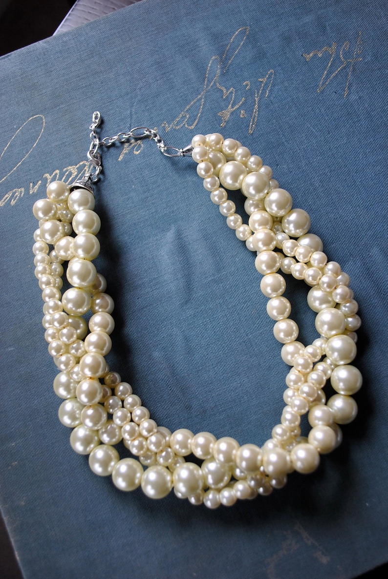 Ivory Chunky Pearl4 Strand Twisted Statement Necklace Etsy