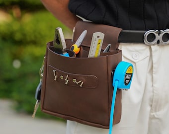 Bolsa de herramientas de cuero para cinturón: cinturón utilitario para electricistas, carpinteros y jardineros.