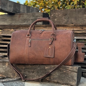 Buffalo Full Grain Leather Duffle Bag Handcrafted Bag Weekender Bag Carry-on Luggage Retro Travel Holdall For Men Personalised Gifts For Him