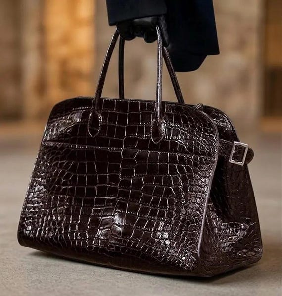 Crocodile Embossed Leather Tote Bag, Margaux Style, Top Handle, Luxury Gift for Her