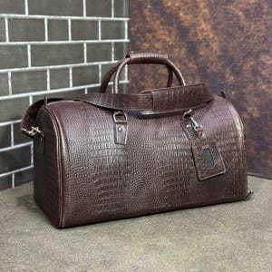 Personalized Black Crocodile Leather Duffle Bag: Travel Weekender, Gym Holdall