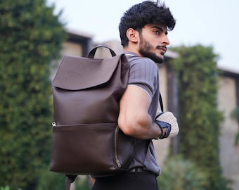 Leather Backpack For Men Women Handmade Personalised Laptop Backpack Leather Trekking Backpack Leather Hiking Rucksack Bag Groomsmen gifts