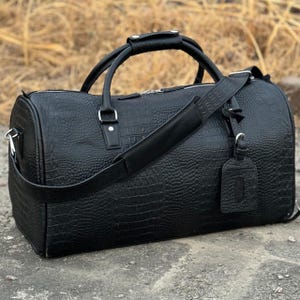 Crocodile Leather Duffel Bag: Full Grain Leather Travel Carry-on