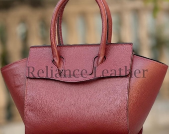 Burgundy Leather Shoulder Bag: Handmade Bordeaux Crossbody Purse