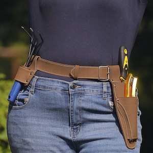 Leather Hori Hori Sheath Belt: Garden Tool Pouch with Pruner & Scissor Pockets