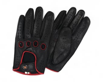 Luvas de couro para dirigir masculinas | Luvas de couro macio de cordeiro para carro, compatíveis com telas sensíveis ao toque, luvas de couro pretas, presente para ele