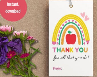 Rainbow Thank You Gift Tag: Teacher Appreciation Printable (Digital Download)