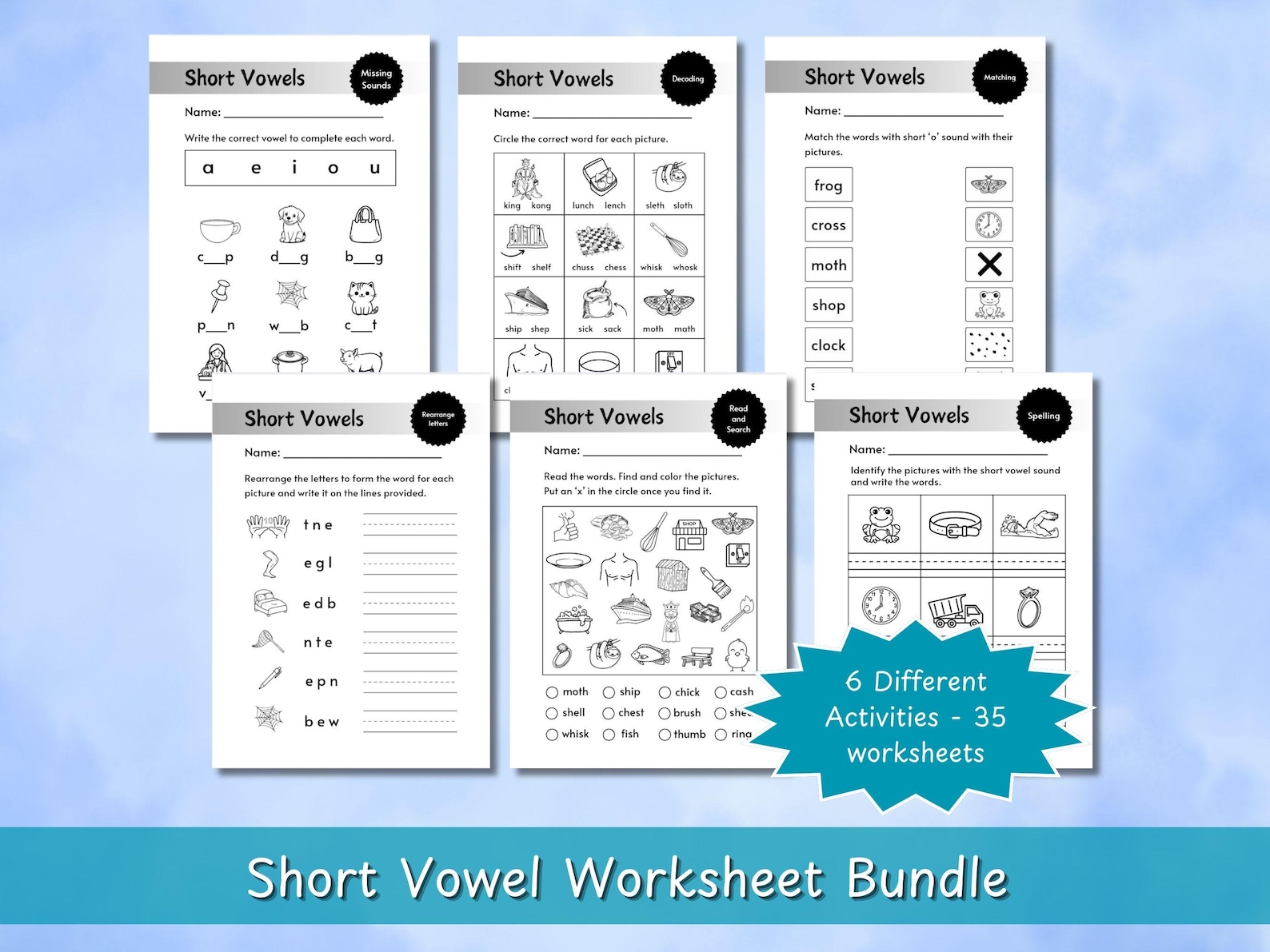 Short Vowel Phonics Worksheets: CVC Words, Blends & Digraphs (PDF ...