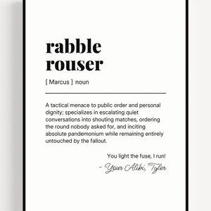 Rabble Rouser Definition Print, Customizable Friend Gift (Digital Download)