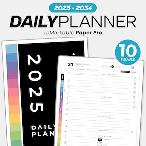 reMarkable Paper Pro Daily Planner 2026–2035 | 10-Year Digital Planner + Free 2025 | Templates for Daily, Weekly, Monthly, Calendar | Colors