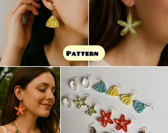 Seashell Earrings Crochet Pattern: Scallop, Starfish (PDF Download)