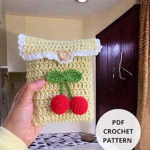 Crochet cherry Book Sleeve,PATTERN and VIDEO Crochet Book Sleeve, cherry blossoms Cover,Easy Book Sleeve Patterns gift for her kindle case