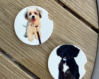 Custom Pet Portrait Car Coaster: Personalized Ceramic Car Accessories (Set of 2)