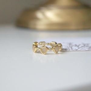 Gold Heart Ring: Adjustable Mother of Pearl Style Band