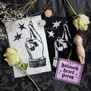 lucky wish - original fingers crossed linocut patch