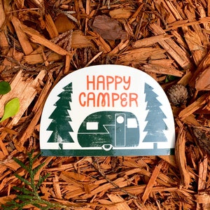 Happy Camper Vinyl Sticker Retro Camper Stickers, Camping Sticker, Camping Decal image 1