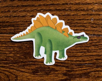 Dinosaur Vinyl Stickers, Green Stegosaurus | Decal, Water Bottle Sticker, Jurassic Park Sticker