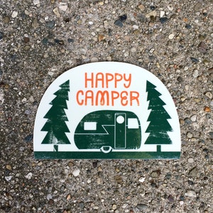 Happy Camper Vinyl Sticker Retro Camper Stickers, Camping Sticker, Camping Decal zdjęcie 2